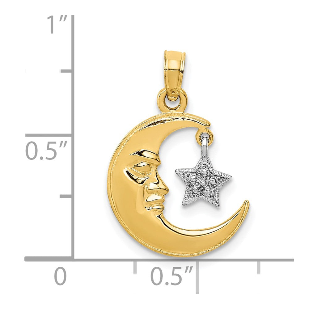 10K Two-Tone Open-Backed Half Moon and Star Pendant