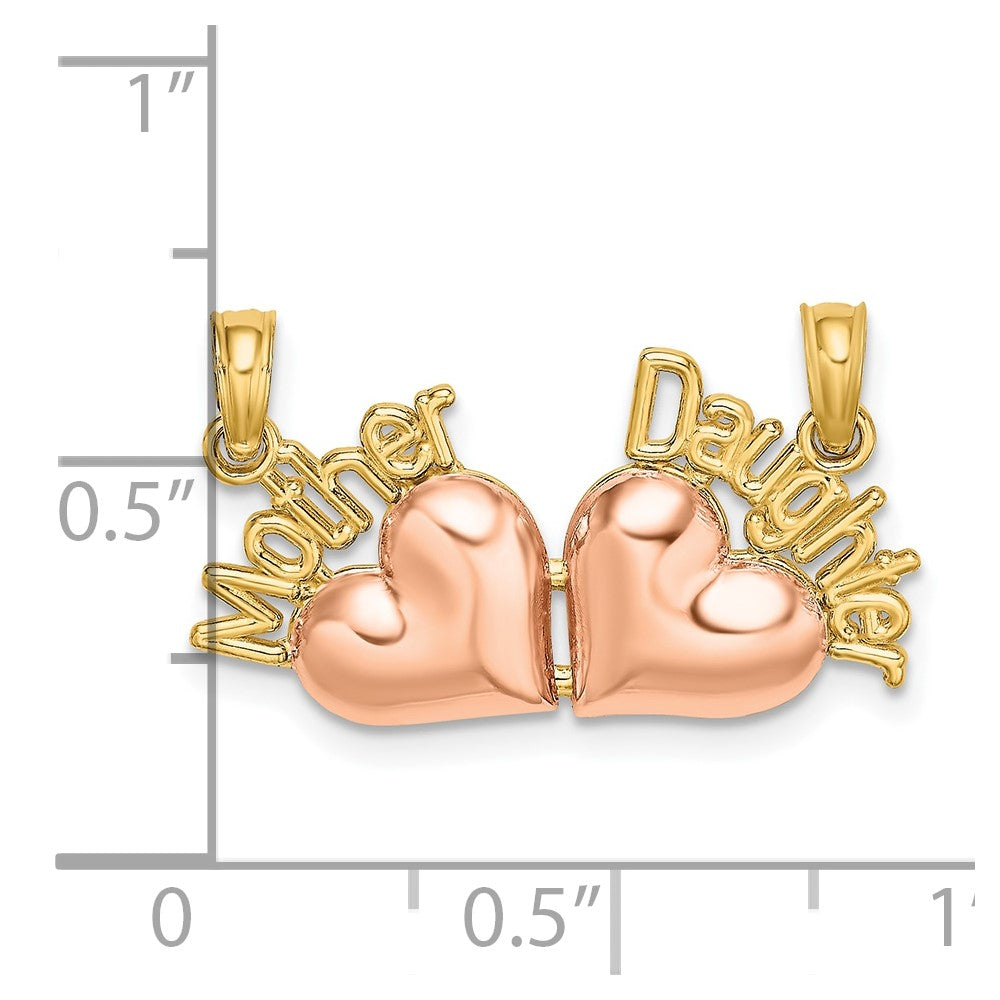 10k Two-Tone MOTHER and DAUGHTER Break-Apart Hearts Charm