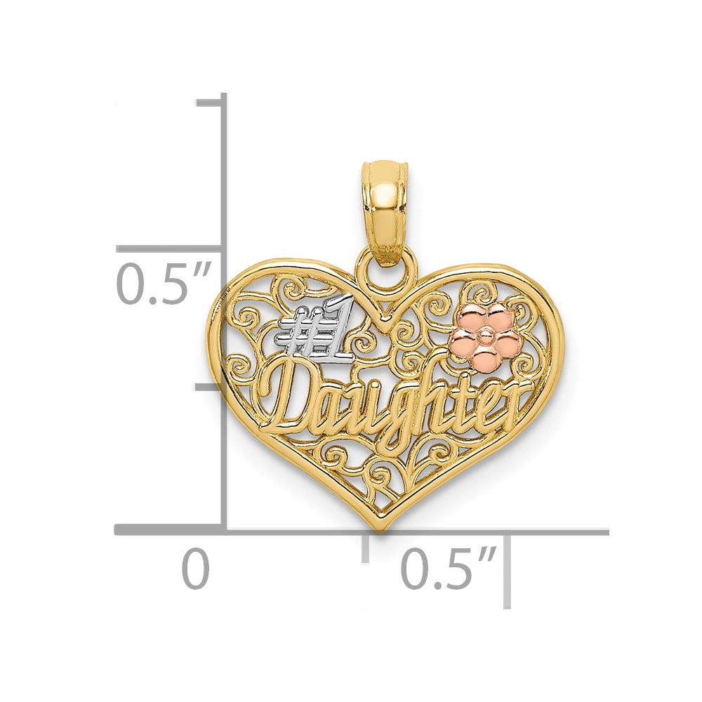 10K Two-tone w/White Rhodium #1 DAUGHTER In Heart Charm