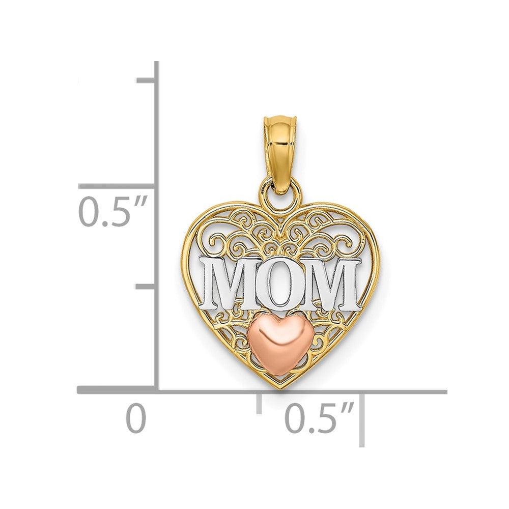 10k Two-tone w/White Rhodium MOM and Heart Pendant