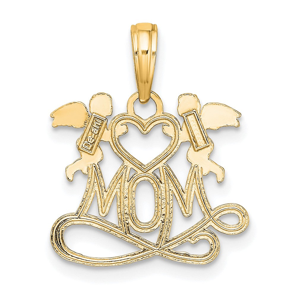 10K Polished MOM w/Heart and Angels Pendant