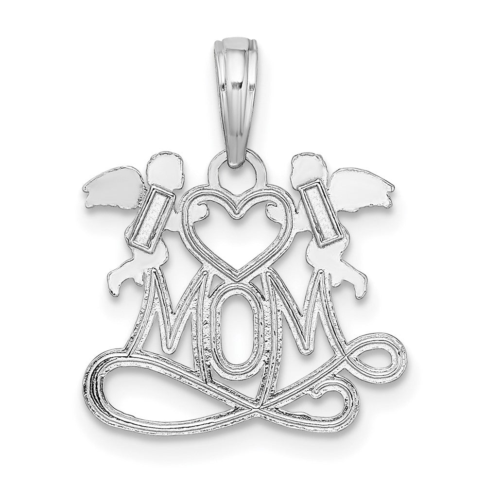 10k White Gold Polished MOM w/Heart and Angels Pendant