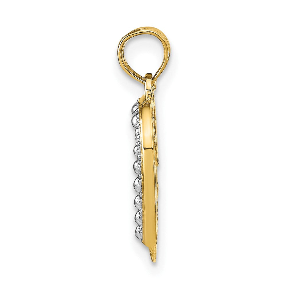 10K w/Rhodium Polished and Textured Heart Pendant