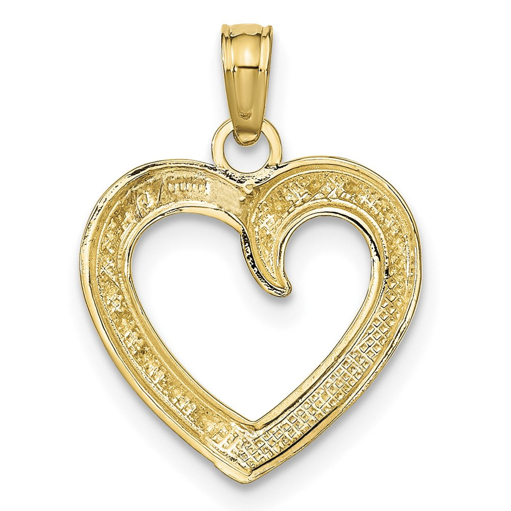 10K w/Rhodium Polished and Textured Heart Pendant