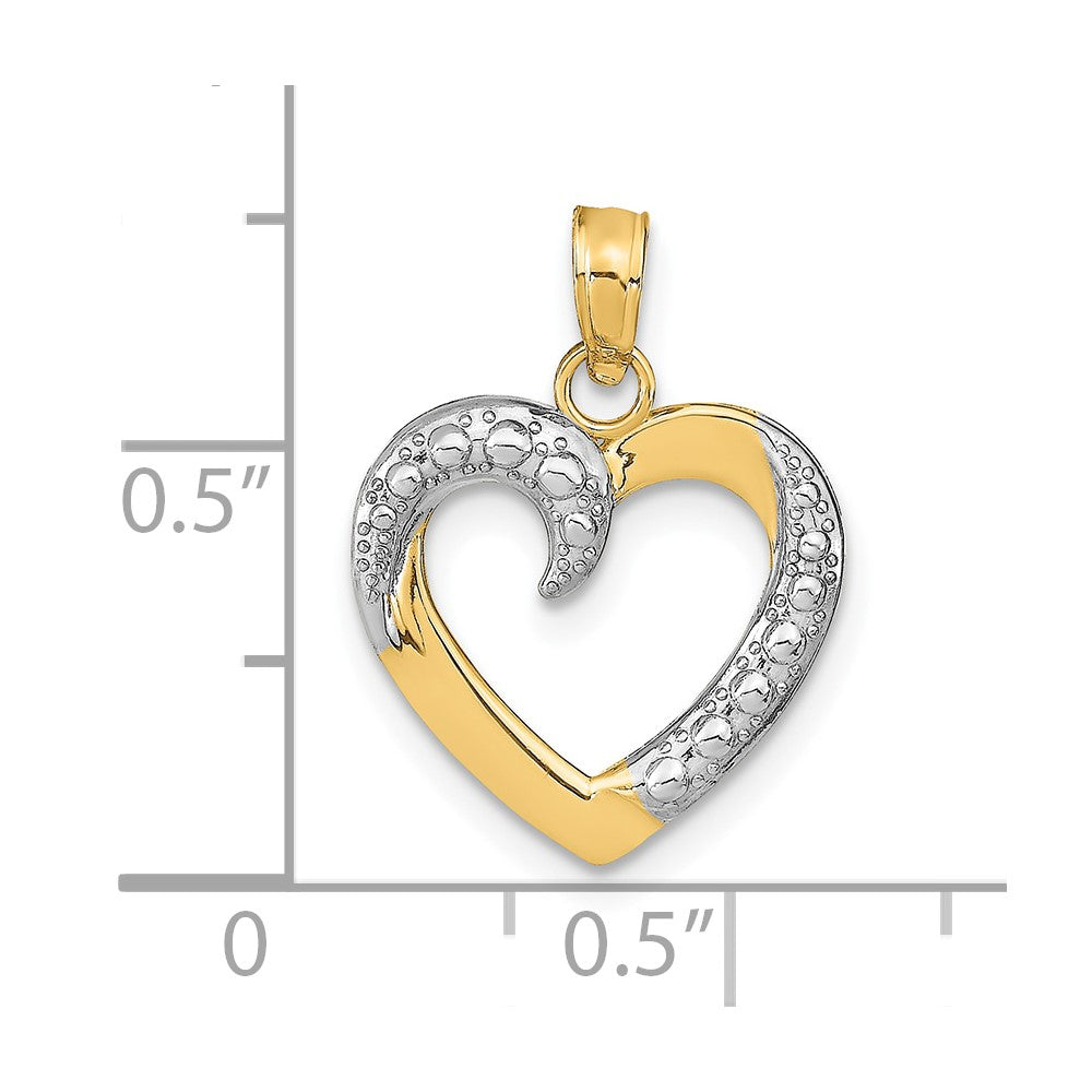 10K w/Rhodium Polished and Textured Heart Pendant