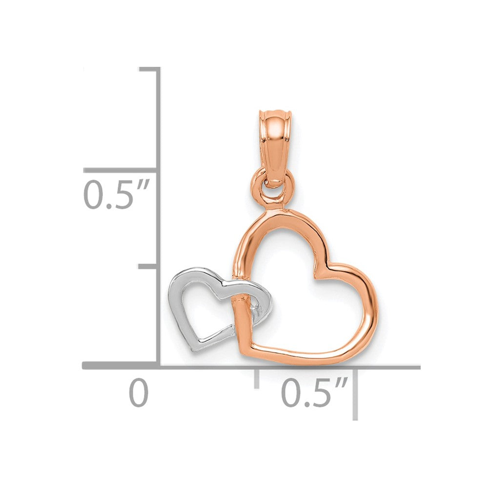 10K Two-tone Polished Intertwined Double Heart Pendant