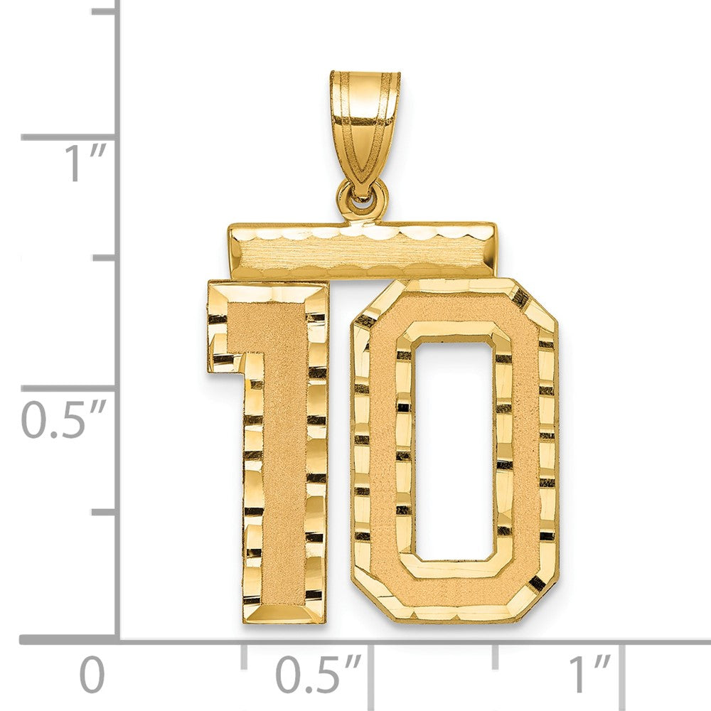 10k Large Brushed Diamond-cut Number 10 Charm