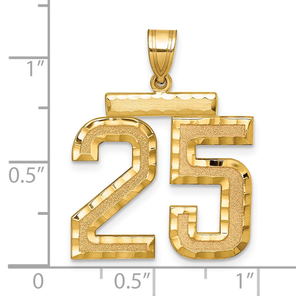 10k Large Brushed Diamond-cut Number 25 Charm