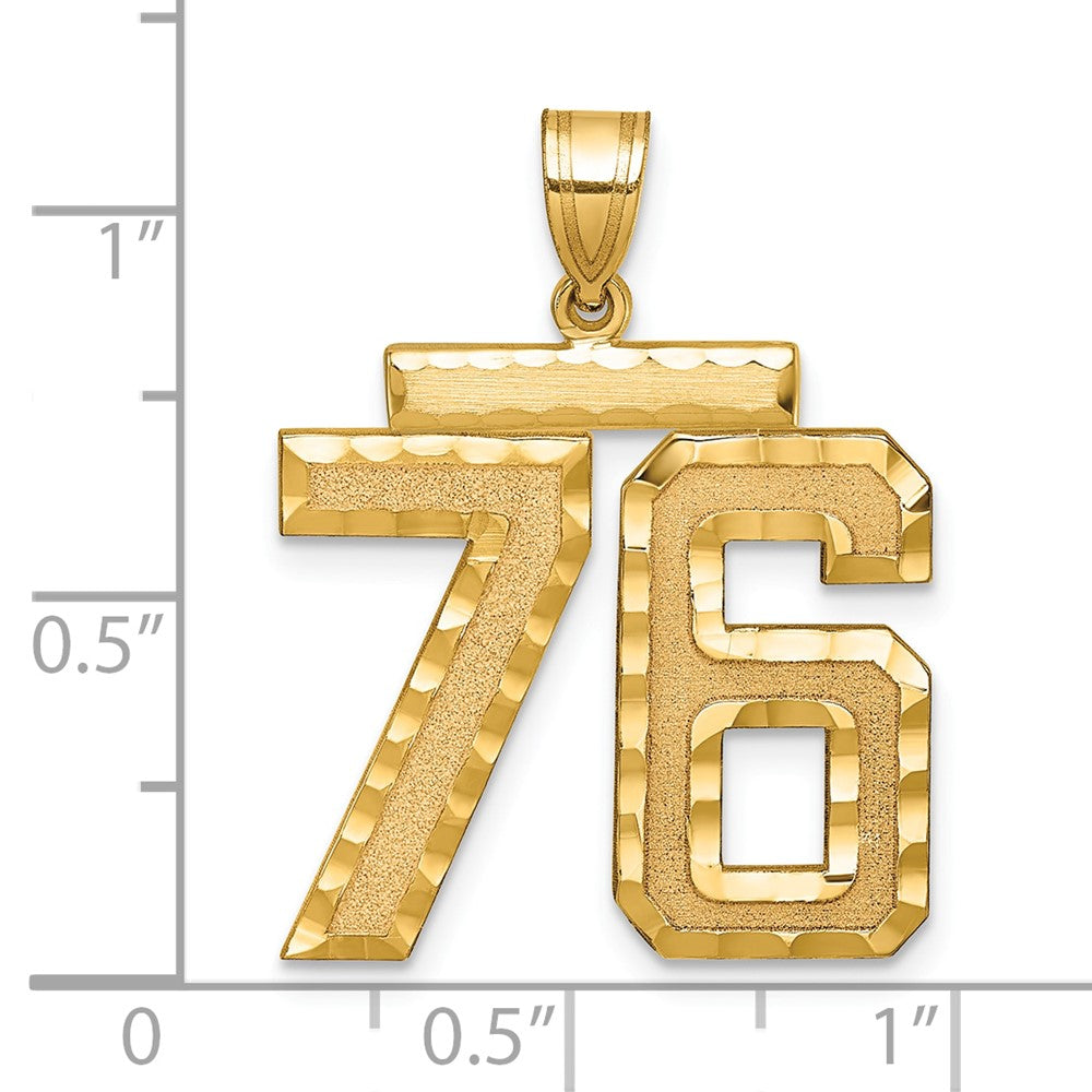 10k Large Brushed Diamond-cut Number 76 Charm