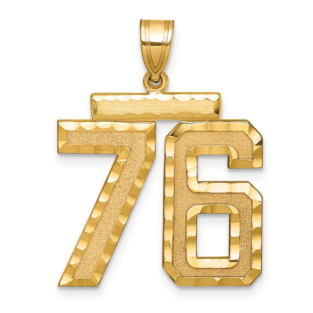 10k Large Brushed Diamond-cut Number 76 Charm