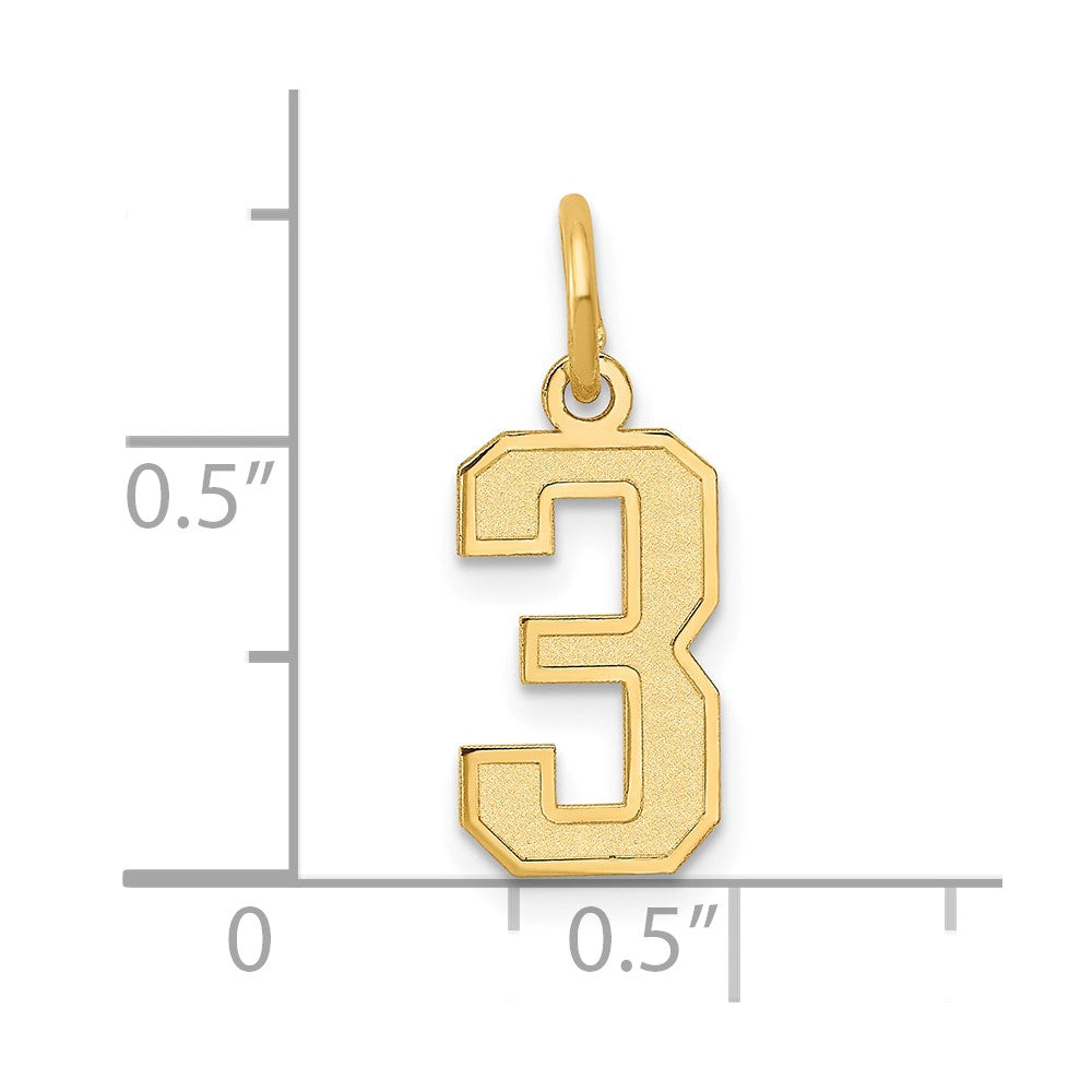 10k Small Satin Number 3 Charm