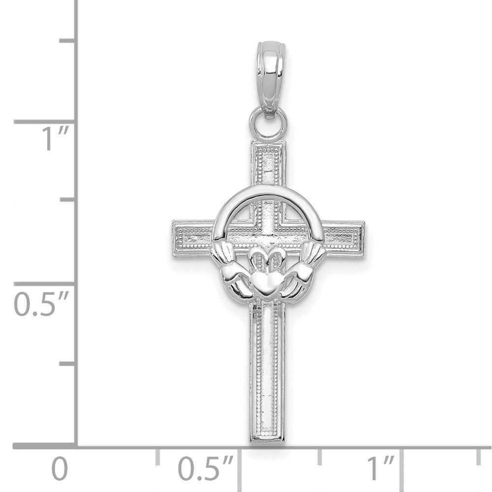 10K White Gold Polished Claddagh Cross Pendant