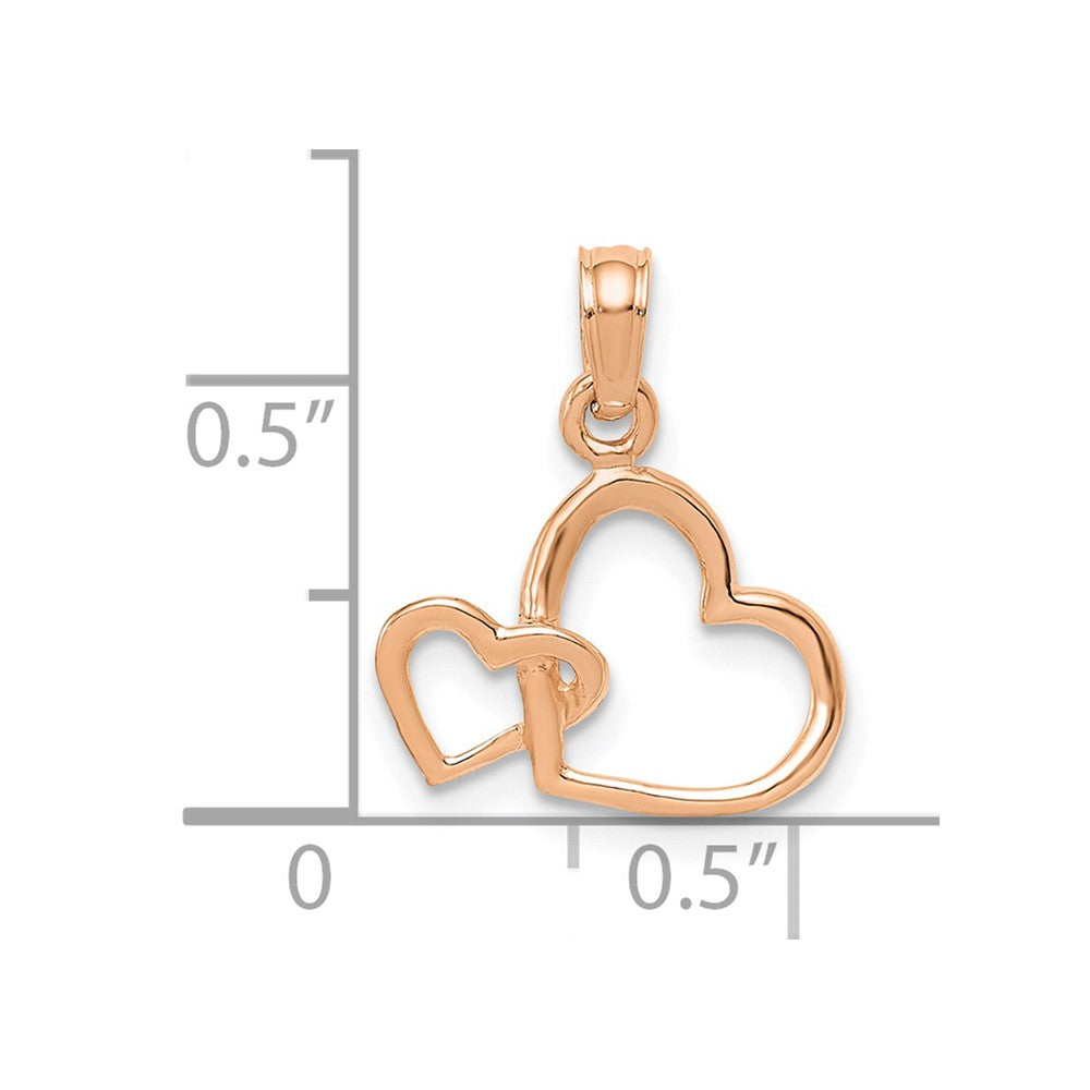 10K Rose Gold Polished Intertwined Double Heart Pendant
