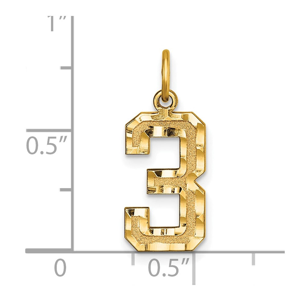 10ky Casted Medium Diamond-cut Number 3 Charm