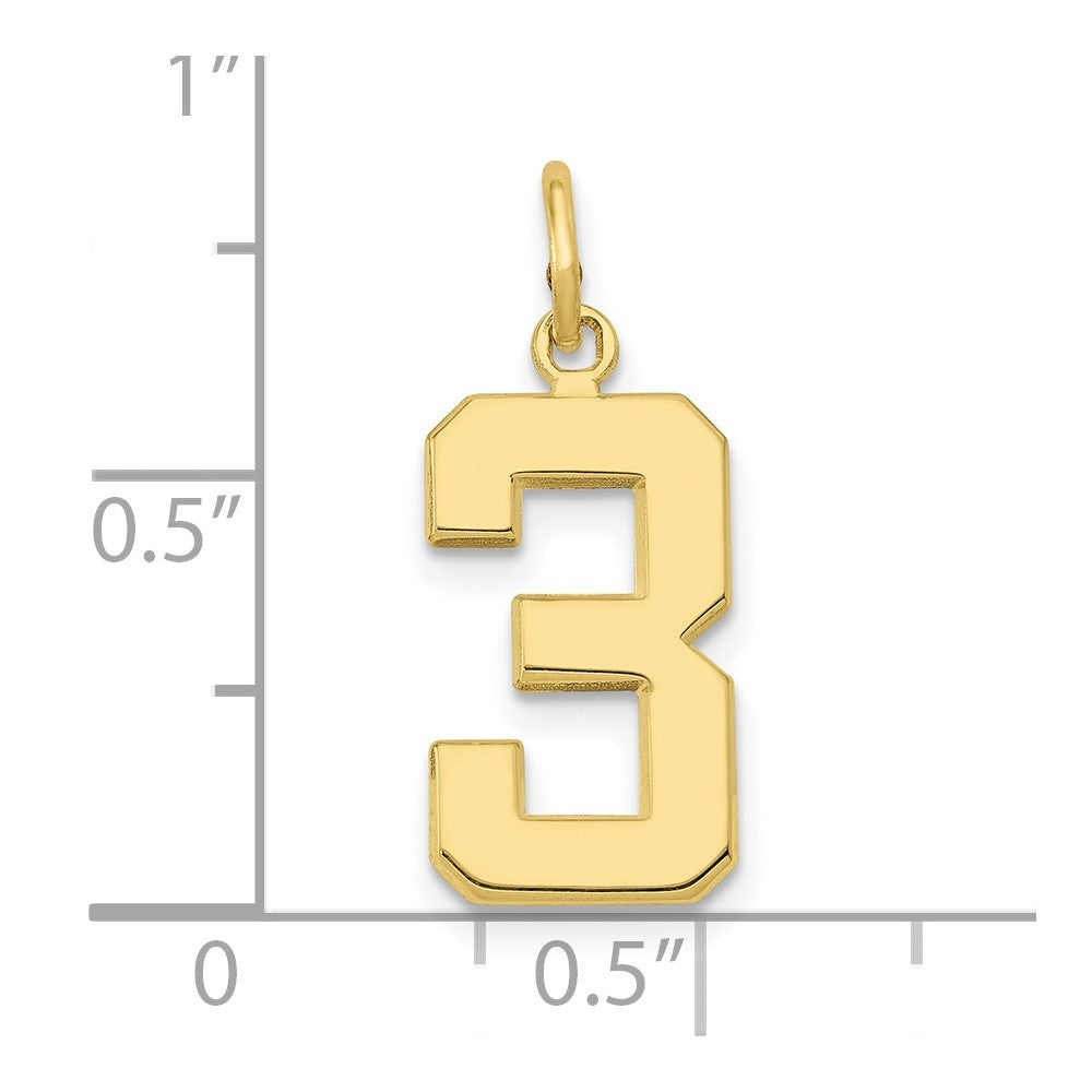 10k Medium Polished Number 3 Charm
