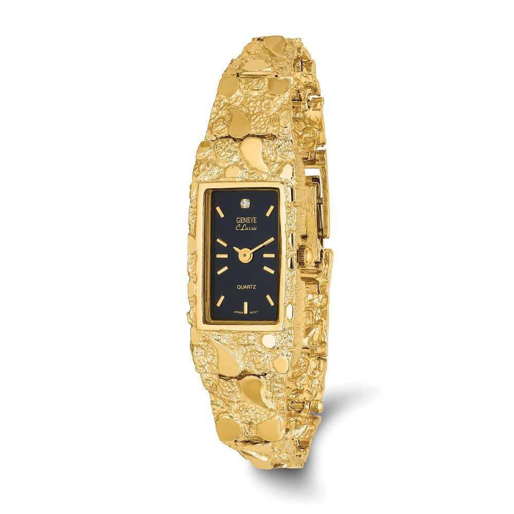 10k Black 15x31mm Dial Rectangular Face Nugget Watch