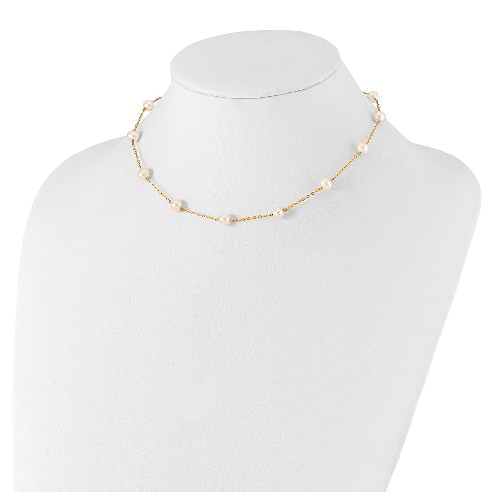 10k 5.5-6.5mm White Near Round FW Cultured Pearl 12-station Necklace