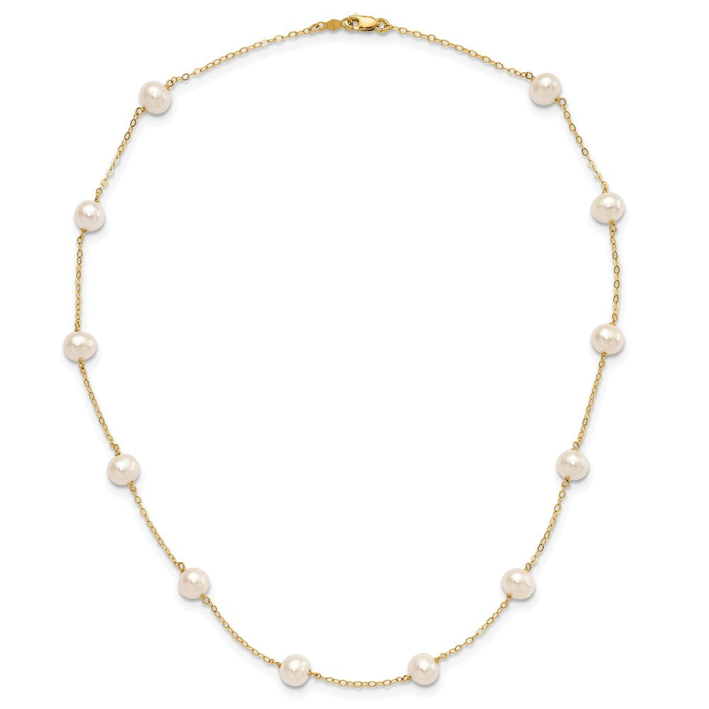 10k 5.5-6.5mm White Near Round FW Cultured Pearl 12-station Necklace