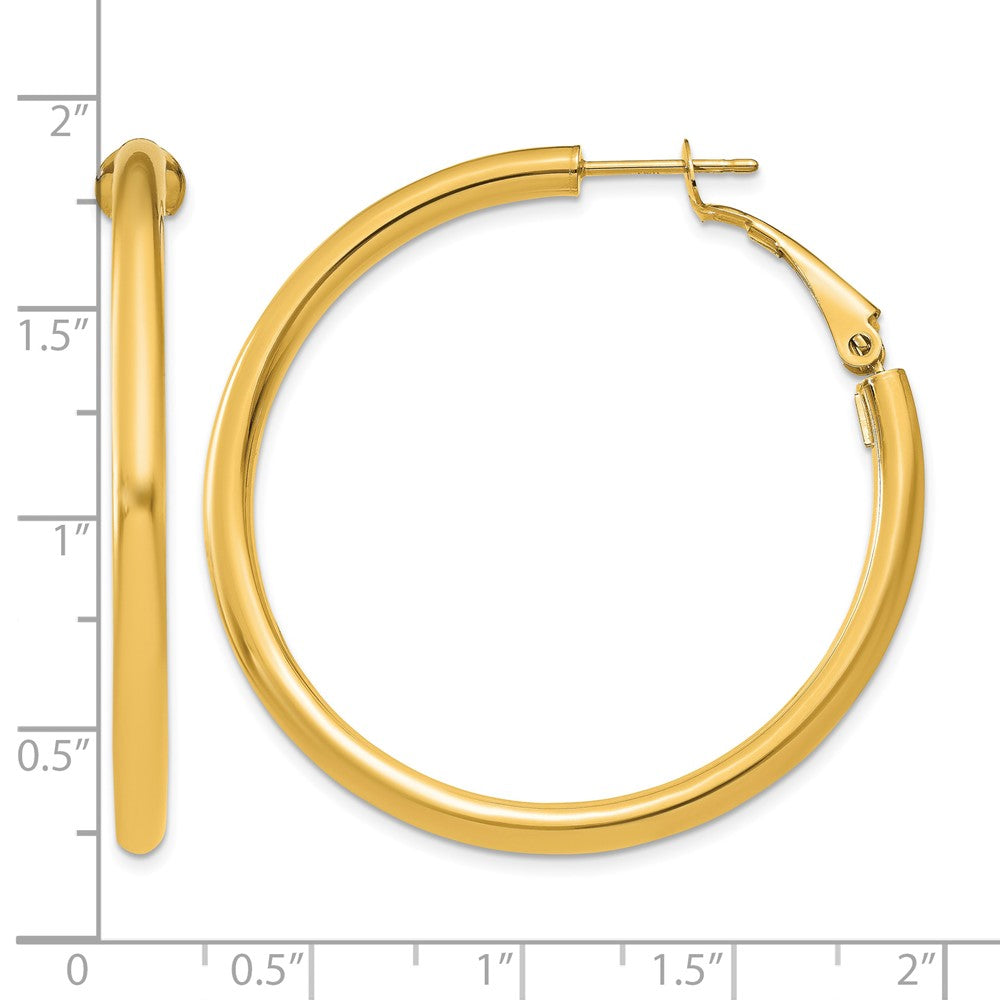 10k 3x35mm Polished Round Omega Back Hoop Earrings