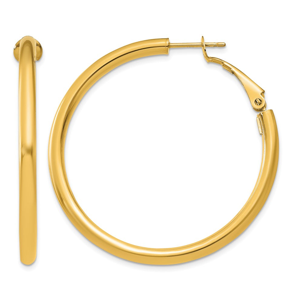 10k 3x35mm Polished Round Omega Back Hoop Earrings