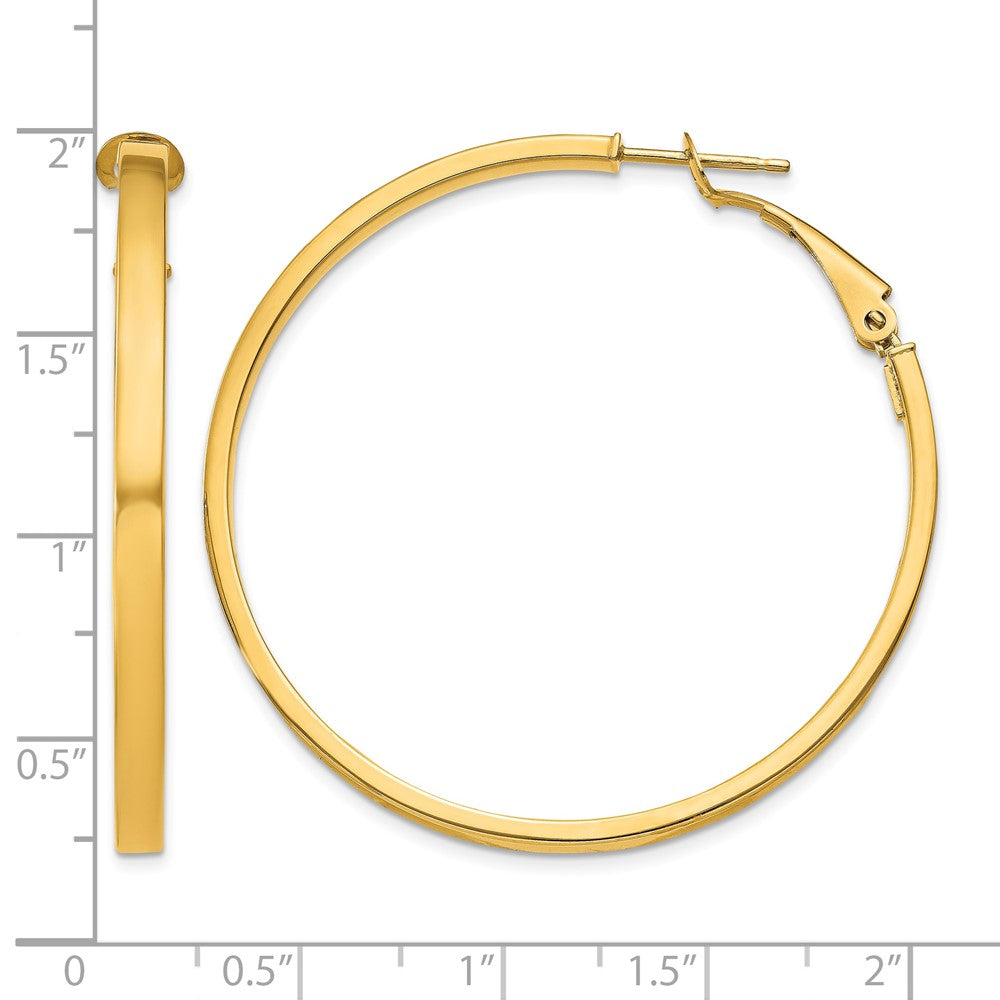 10k 3x40mm Polished Square Tube Round Hoop Earrings