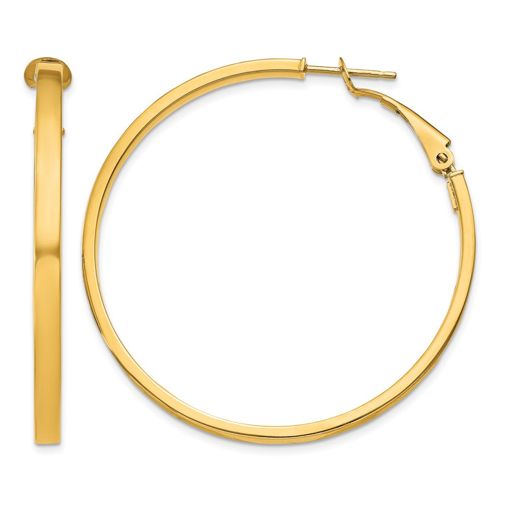 10k 3x40mm Polished Square Tube Round Hoop Earrings