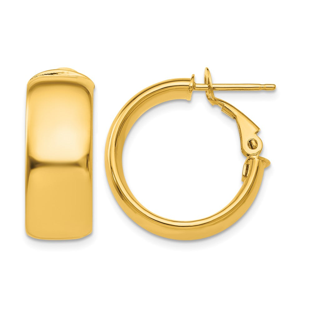 10k 7.75mm Small Omega Back Hoop Earrings