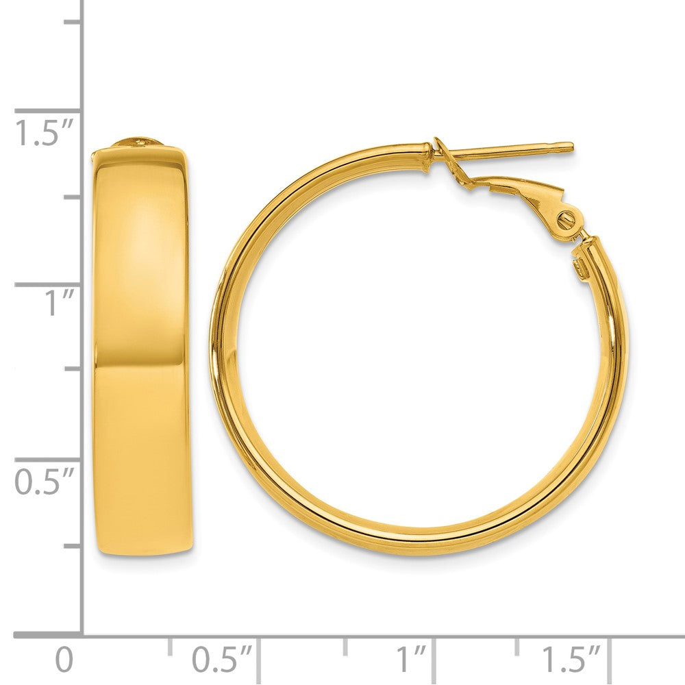 10k 6.75mm Large Omega Back Hoop Earrings