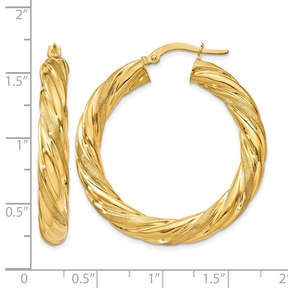 10k 5mm Satin & Polished Twisted Hoop Earrings