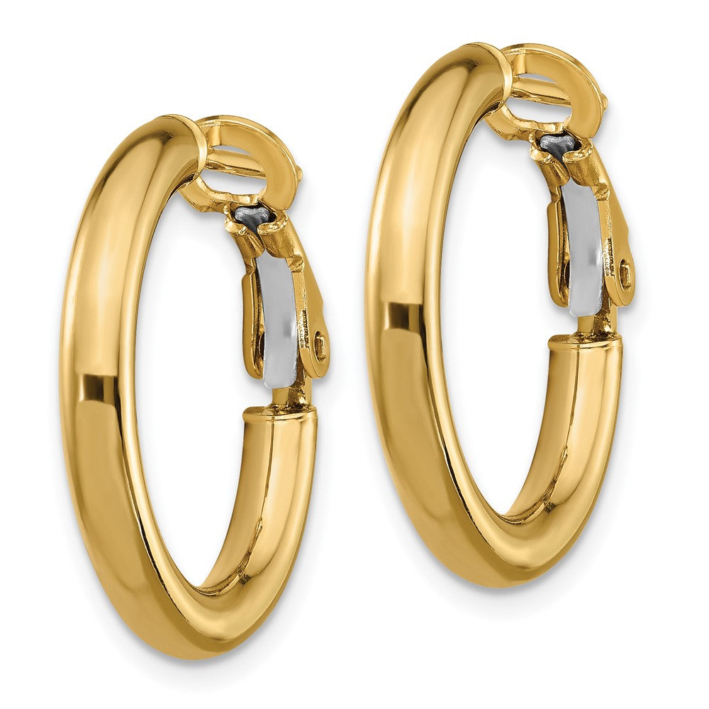 10k 3x22mm Polished Round Omega Back Hoop Earrings
