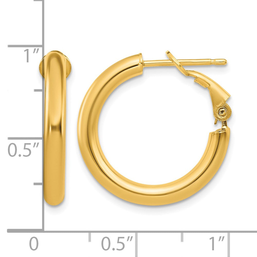 10k 3x22mm Polished Round Omega Back Hoop Earrings