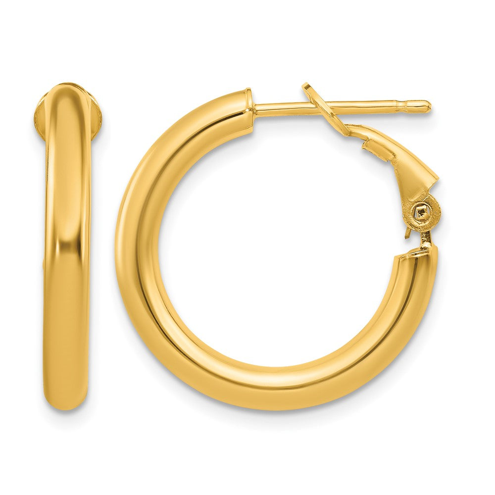 10k 3x22mm Polished Round Omega Back Hoop Earrings