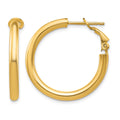 10k 3x20mm Polished Round Omega Back Hoop Earrings
