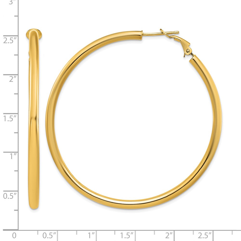 10k 3x57mm Polished Round Omega Back Hoop Earrings