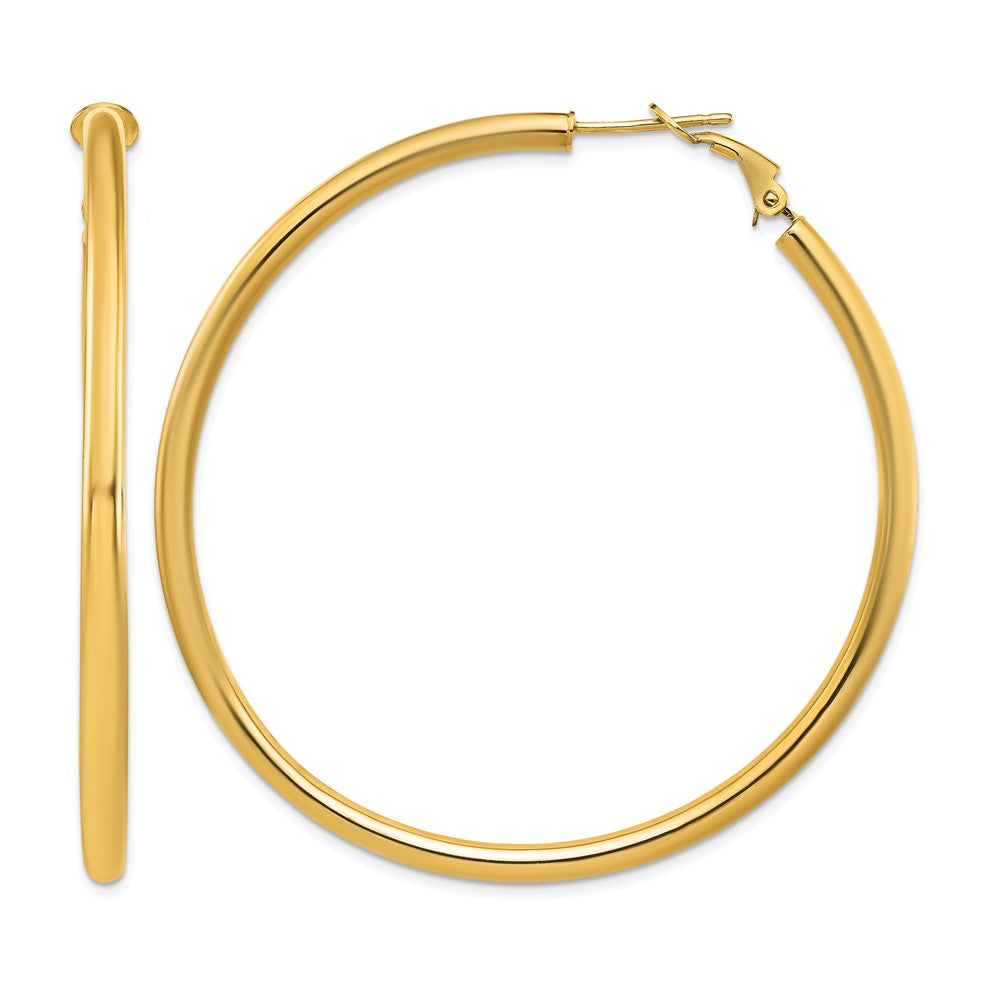 10k 3x57mm Polished Round Omega Back Hoop Earrings