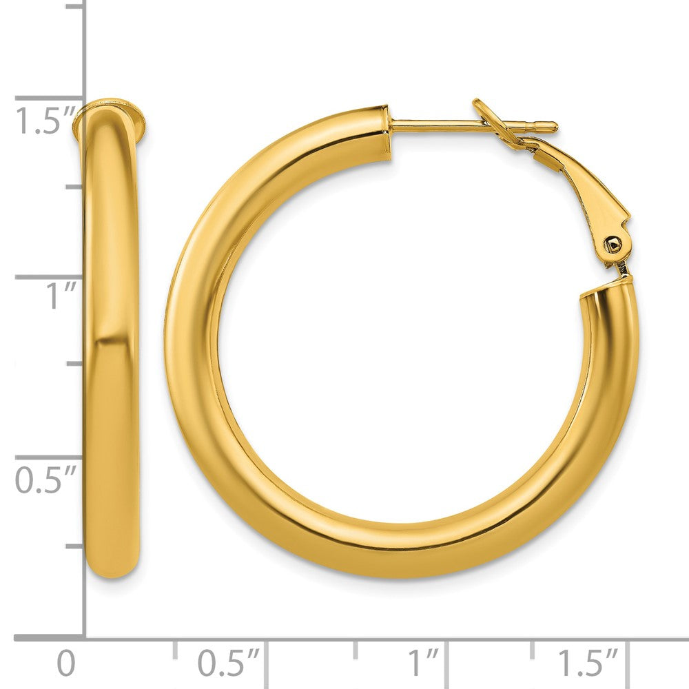 10k 4x25mm Polished Round Omega Back Hoop Earrings