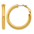 10k 4x25mm Polished Round Omega Back Hoop Earrings