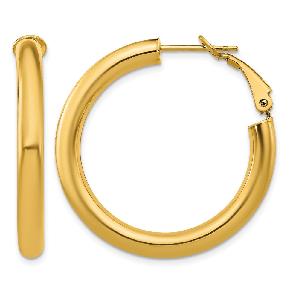 10k 4x25mm Polished Round Omega Back Hoop Earrings