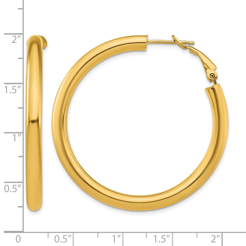 10k 4x45mm Polished Round Omega Back Hoop Earrings
