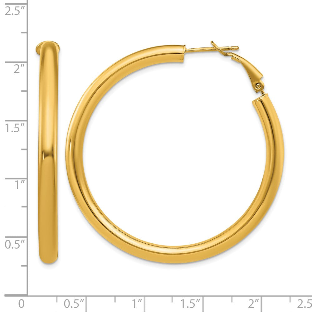 10k 4x50mm Polished Round Omega Back Hoop Earrings