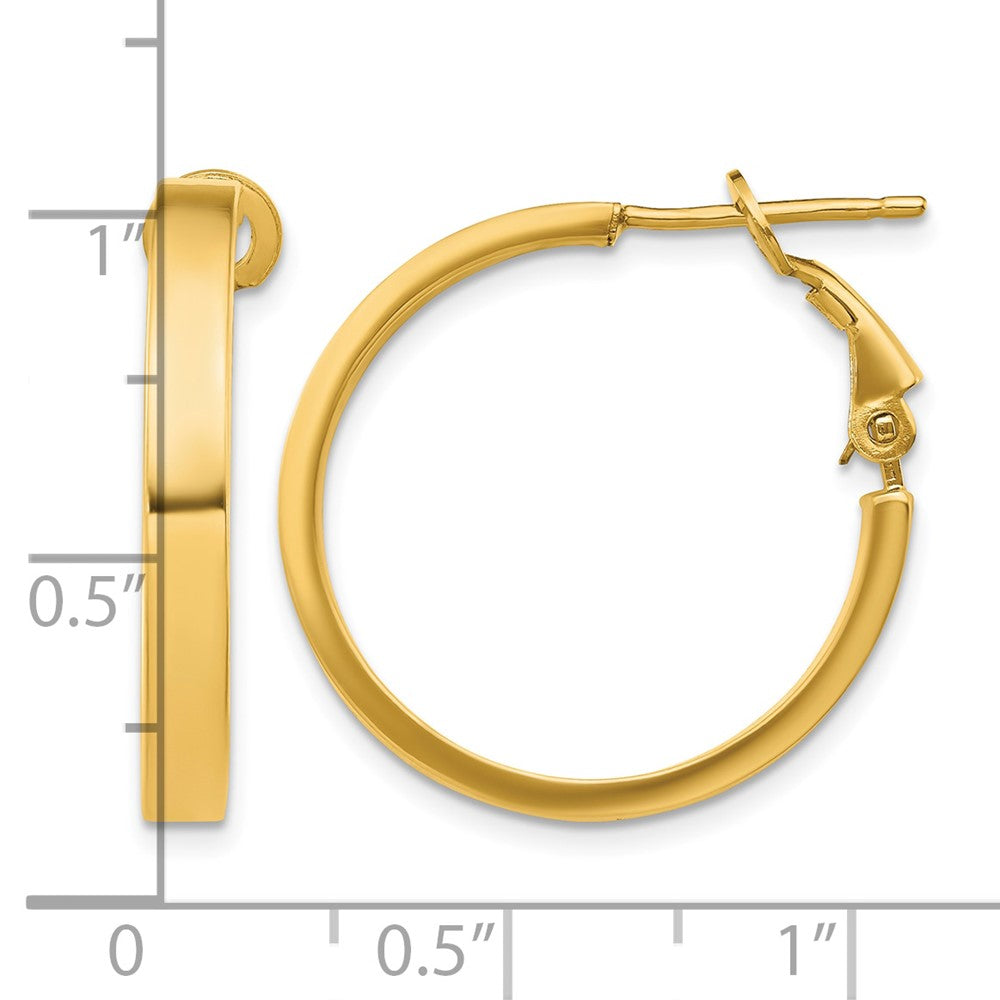 10k 3x20mm Polished Square Tube Round Hoop Earrings