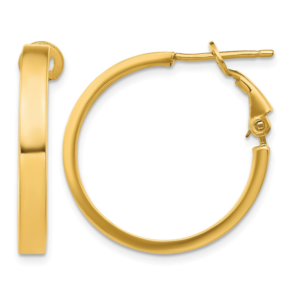 10k 3x20mm Polished Square Tube Round Hoop Earrings