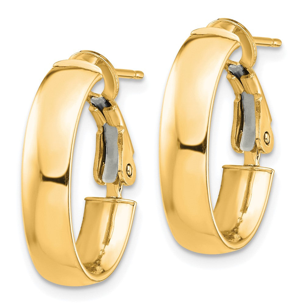 10k High Polished 5mm Omega Back Oval Hoop Earrings