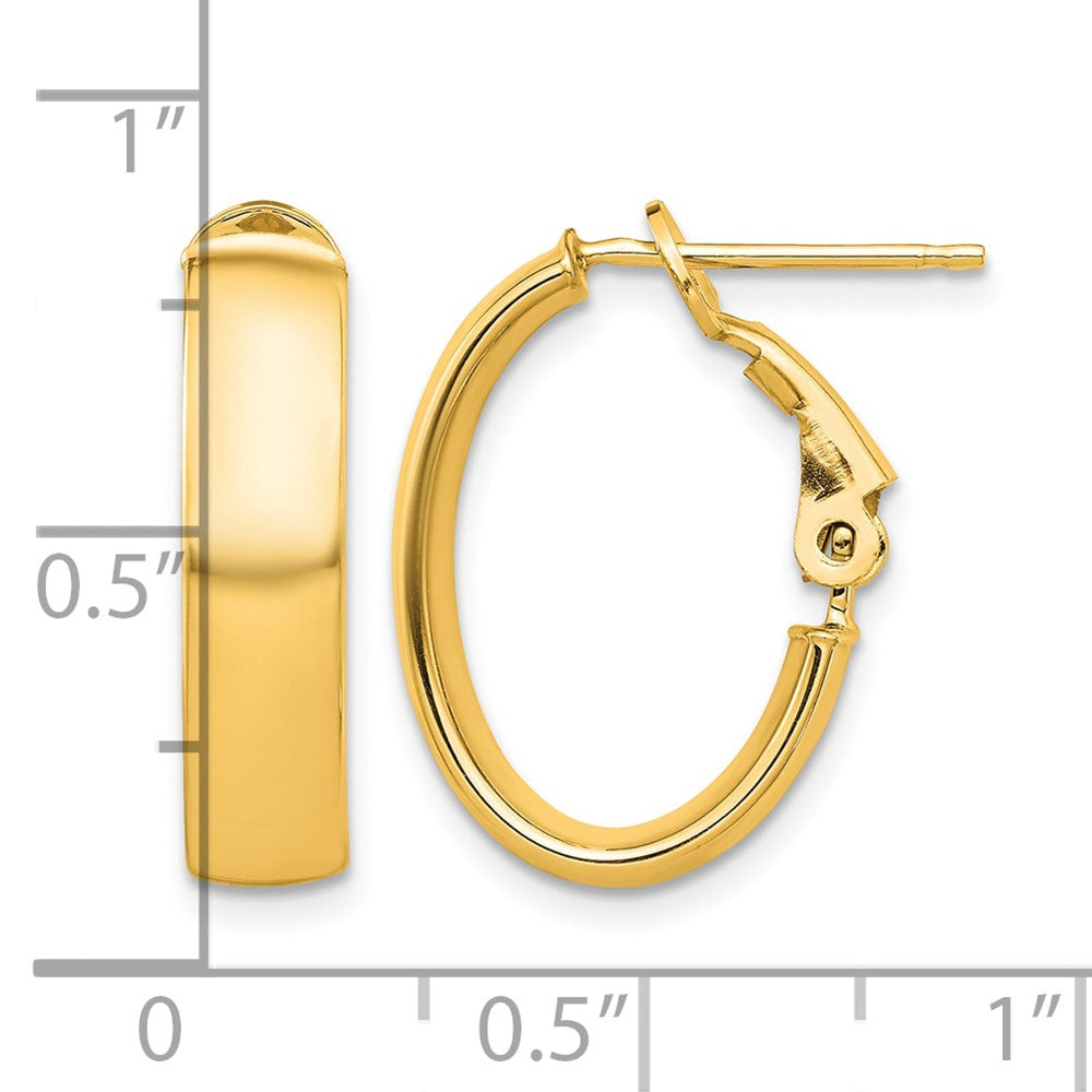 10k High Polished 5mm Omega Back Oval Hoop Earrings