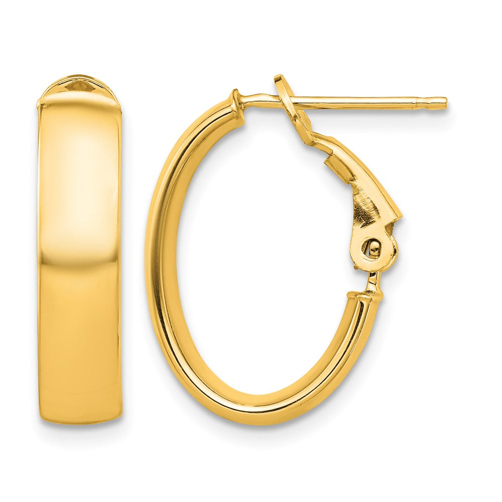 10k High Polished 5mm Omega Back Oval Hoop Earrings