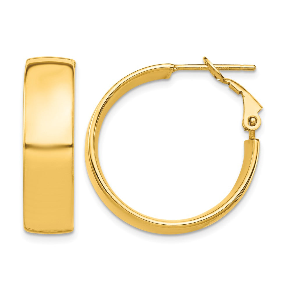 10k High Polished 7mm Omega Back Hoop Earrings