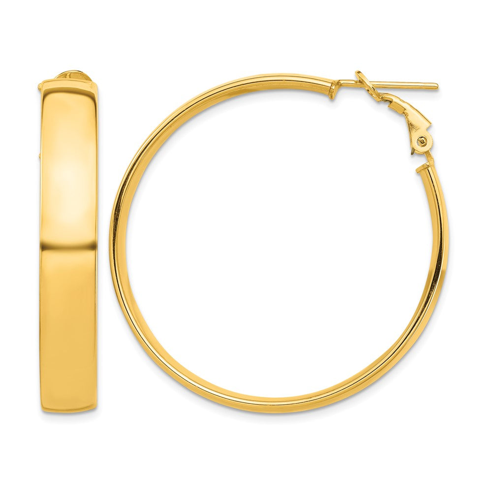 10k High Polished 7mm Omega Back Hoop Earrings