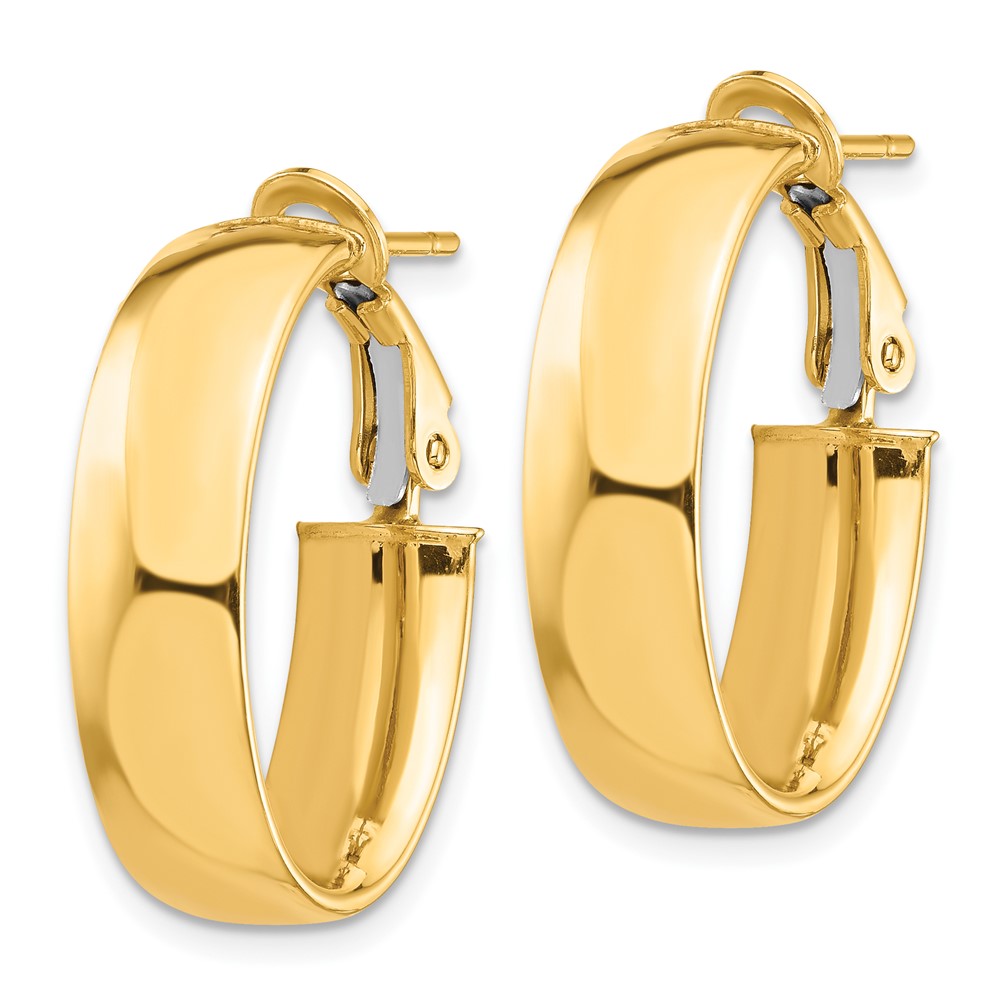10k High Polished 7mm Omega Back Oval Hoop Earrings