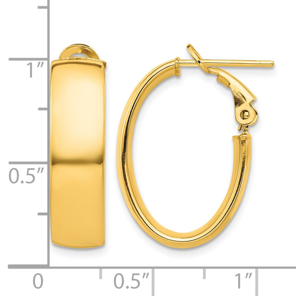10k High Polished 7mm Omega Back Oval Hoop Earrings