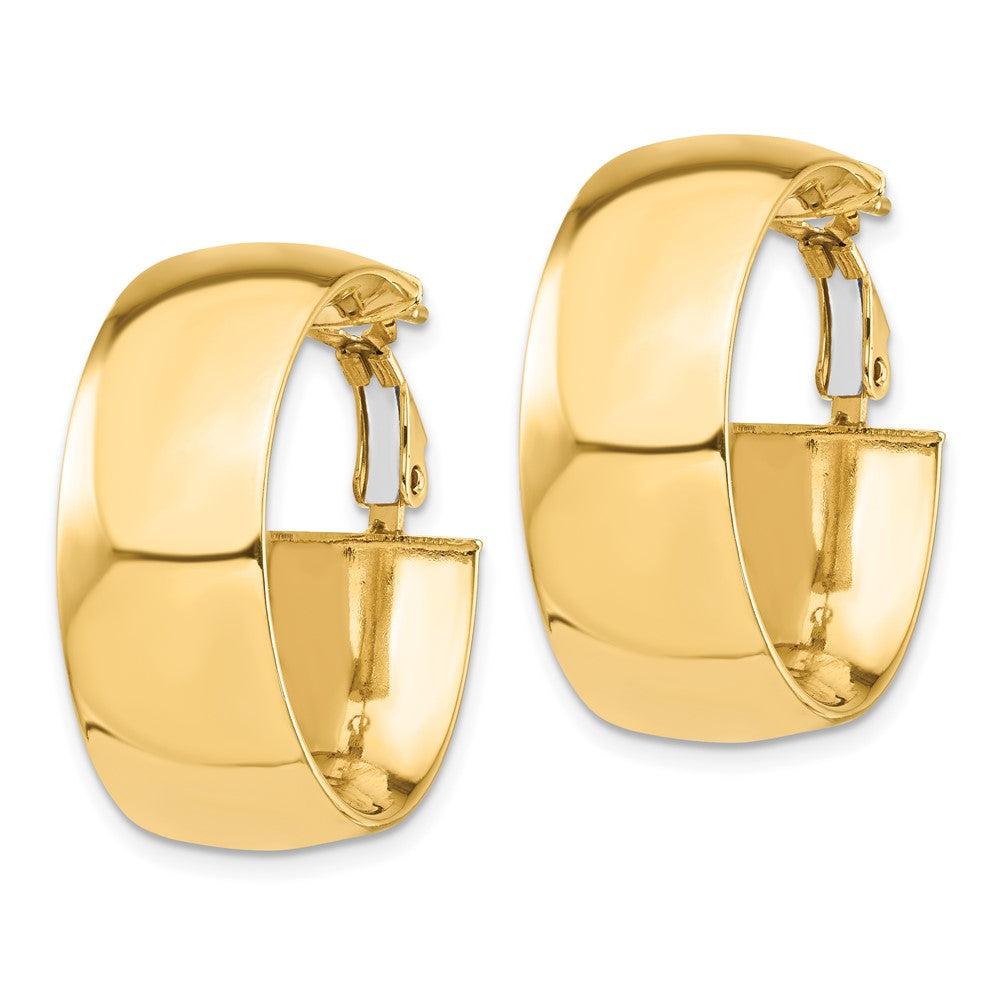 10k High Polished 10mm Omega Back Hoop Earrings